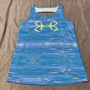 Under Armour Tank Top Womens Small Blue Hook Logo Heat Gear Back Cut Out Shirt